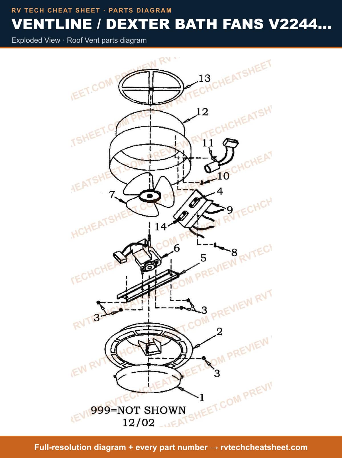 Ventline / Dexter Bath Fans V2244 Series exploded view — parts list sheet 3 of 3