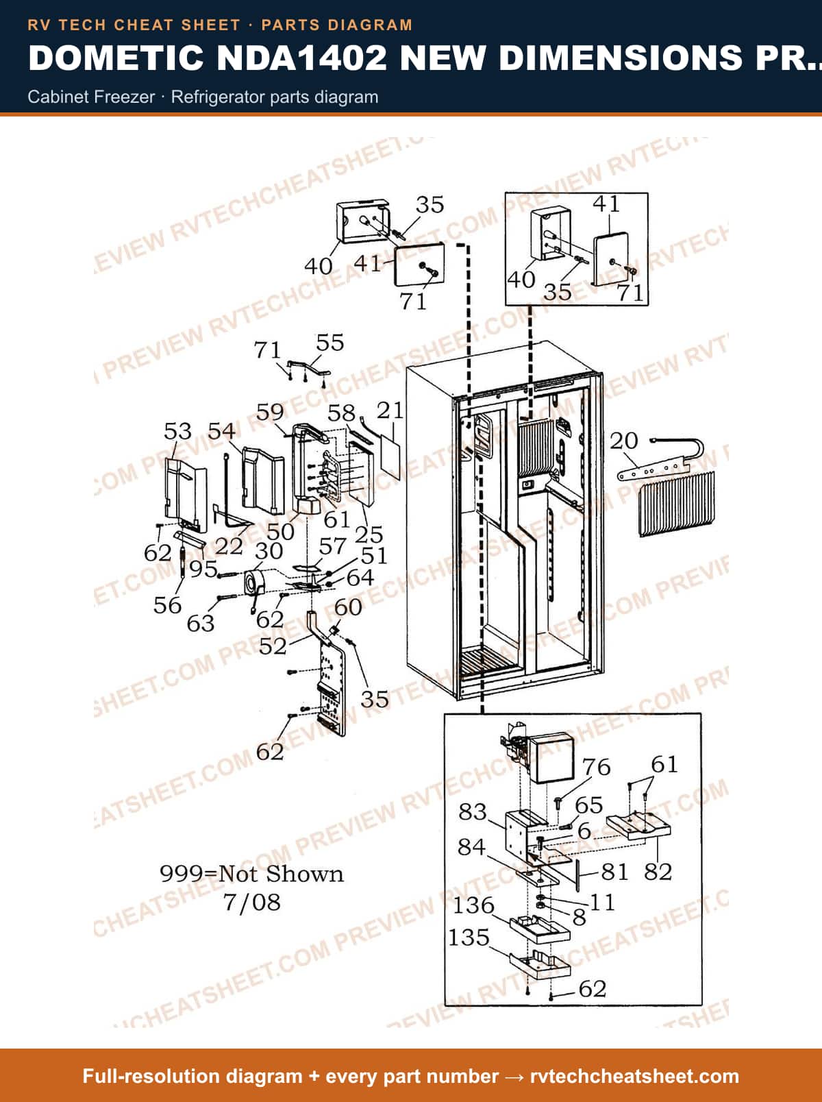 Dometic NDA1402 New Dimensions Product # 921148413 Stainless cabinet freezer — parts list sheet