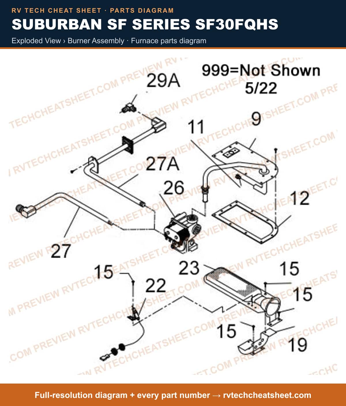 Suburban Sf Series SF30FQHS exploded view › burner assembly — exploded parts diagram 2 of 2