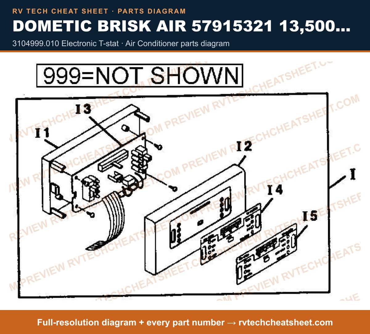Dometic Brisk Air 57915321 13,500 BTU 3104999.010 electronic t-stat — exploded parts diagram