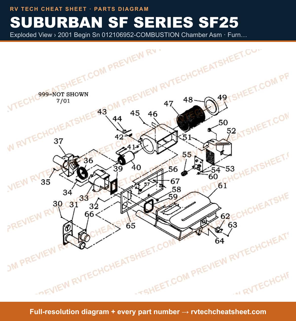 Suburban Sf Series SF25 exploded view › 2001 begin sn 012106952-combustion chamber asm — exploded parts diagram 2 of 2