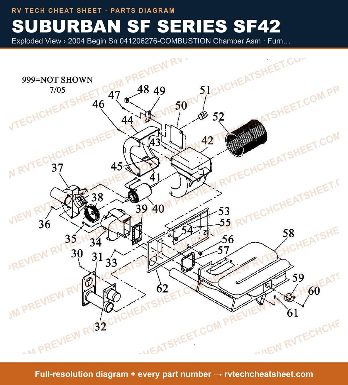 Suburban Sf Series SF42 exploded view › 2004 begin sn 041206276-combustion chamber asm — exploded parts diagram 2 of 2