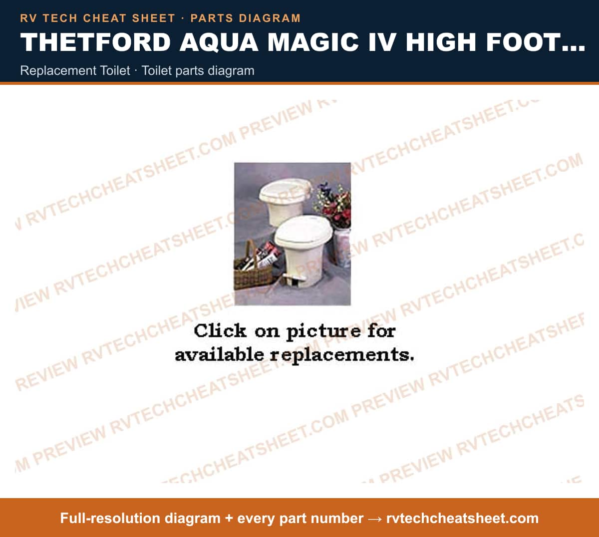 Thetford Aqua Magic IV High Foot Flush replacement toilet — exploded parts diagram 3 of 3