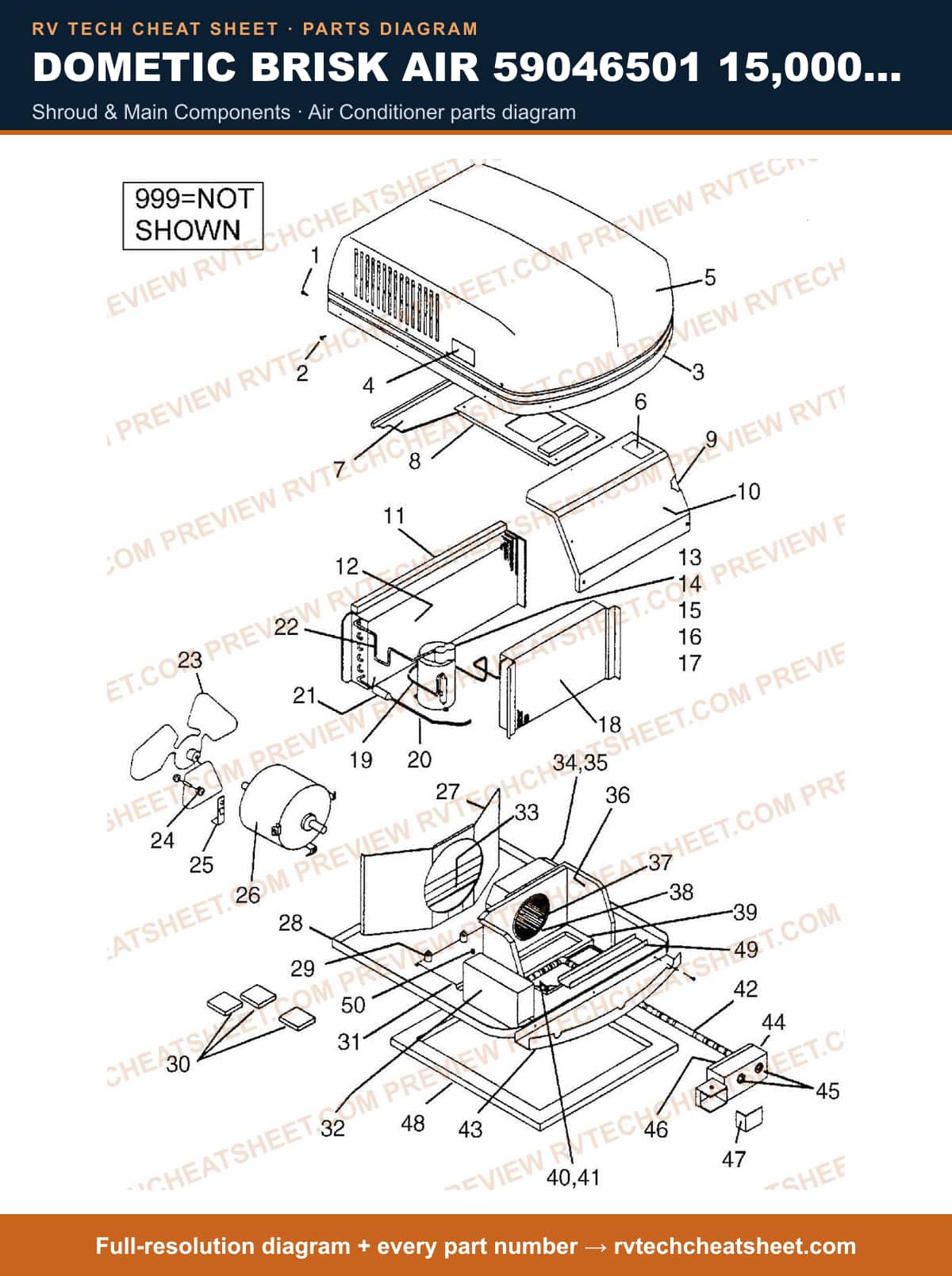 Dometic Brisk Air 59046501 15,000 BTU shroud & main components — exploded parts diagram