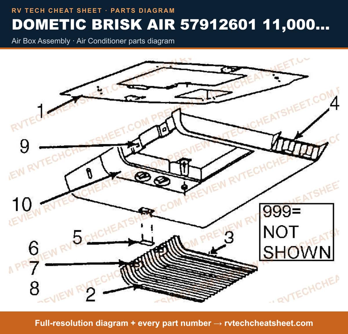 Dometic Brisk Air 57912601 11,000 BTU air box assembly — exploded parts diagram