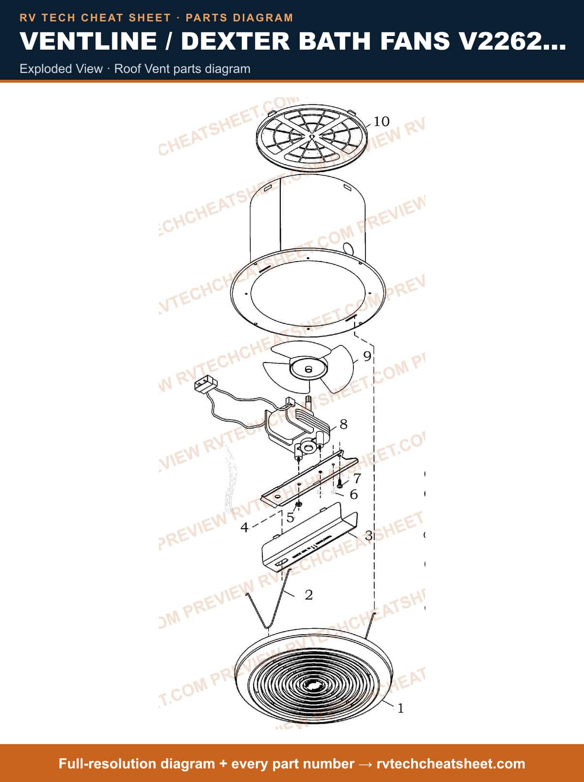 Ventline / Dexter Bath Fans V2262 Series exploded view — parts list sheet 3 of 3
