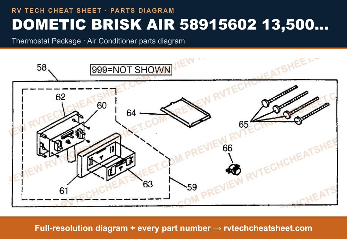 Dometic Brisk Air 58915602 13,500 BTU thermostat package — parts list sheet