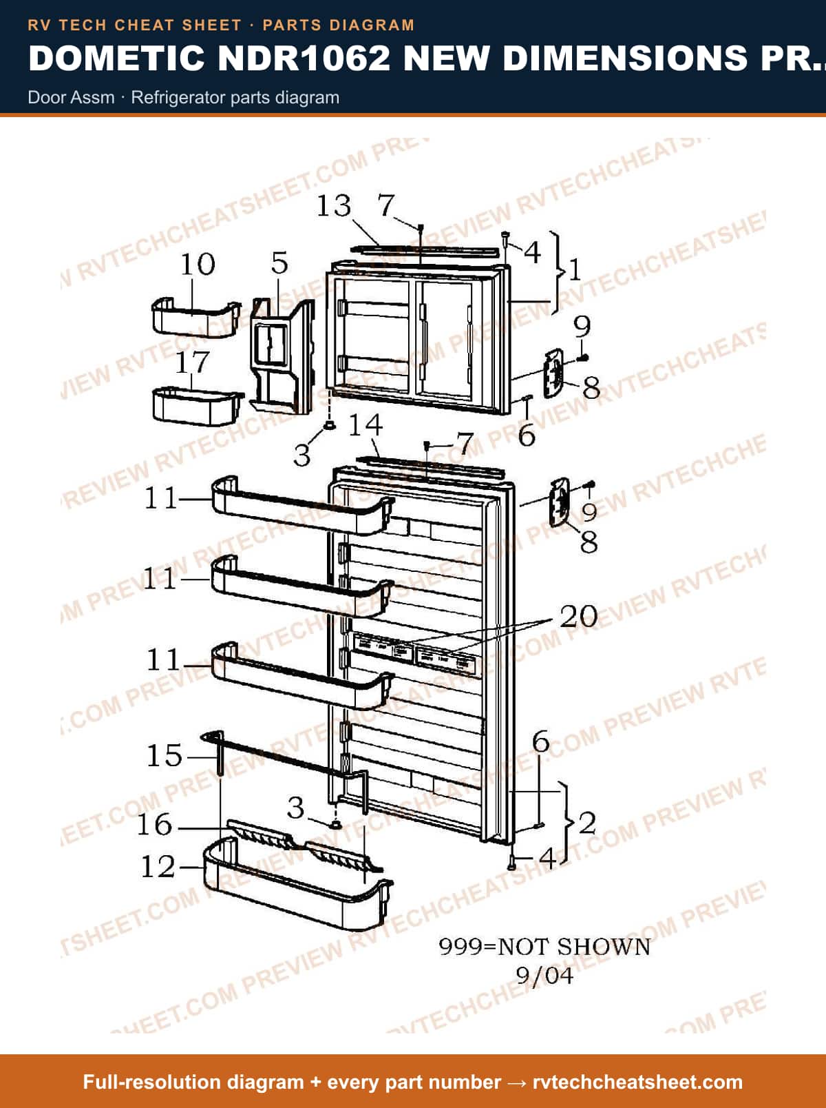 Dometic NDR1062 New Dimensions Product # 921146122 (black) door assm — parts list sheet
