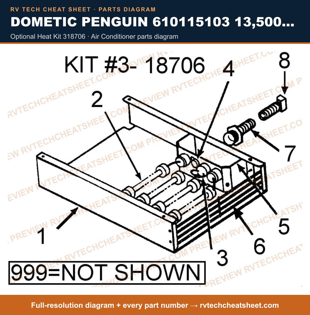 Dometic Penguin 610115103 13,500 BTU optional heat kit 318706 — parts list sheet