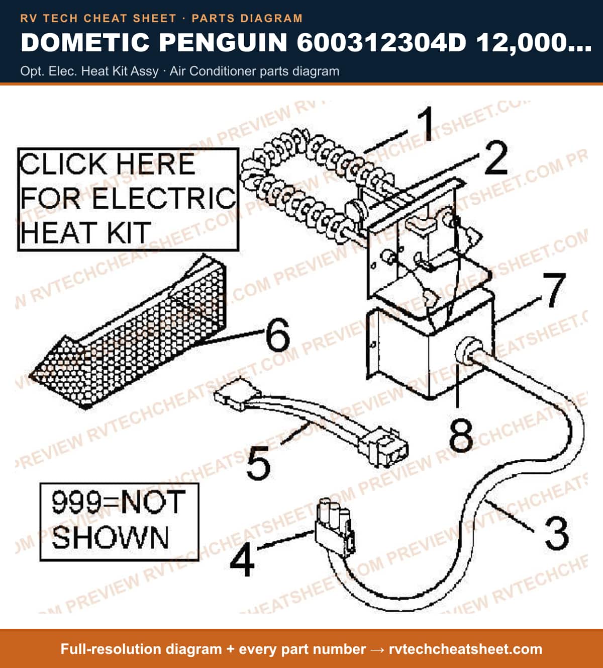 Dometic Penguin 600312304D 12,000 BTU opt. elec. heat kit assy — exploded parts diagram