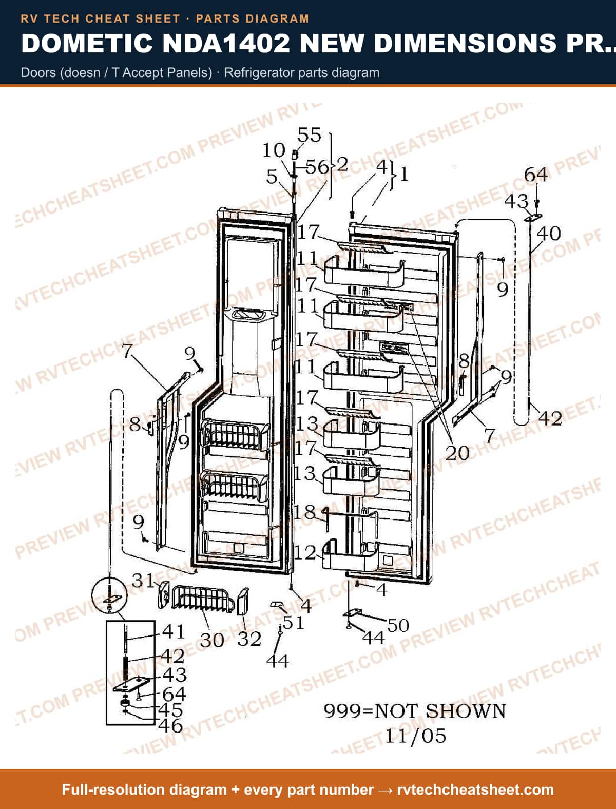 Dometic NDA1402 New Dimensions Product # 921148258 Black doors (doesn / t accept panels) — parts list sheet
