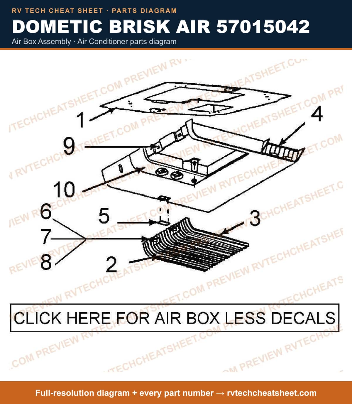 Dometic Brisk Air 57015042 air box assembly — parts list sheet