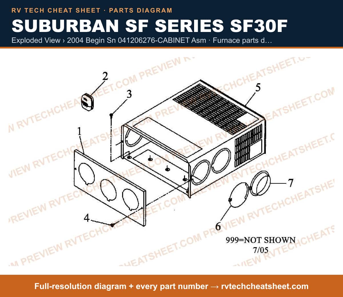 Suburban Sf Series SF30F exploded view › 2004 begin sn 041206276-cabinet asm — exploded parts diagram 2 of 2
