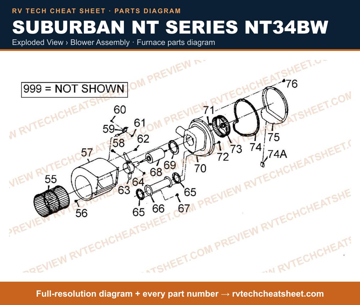 Suburban Nt Series NT34BW exploded view › blower assembly — exploded parts diagram 2 of 2