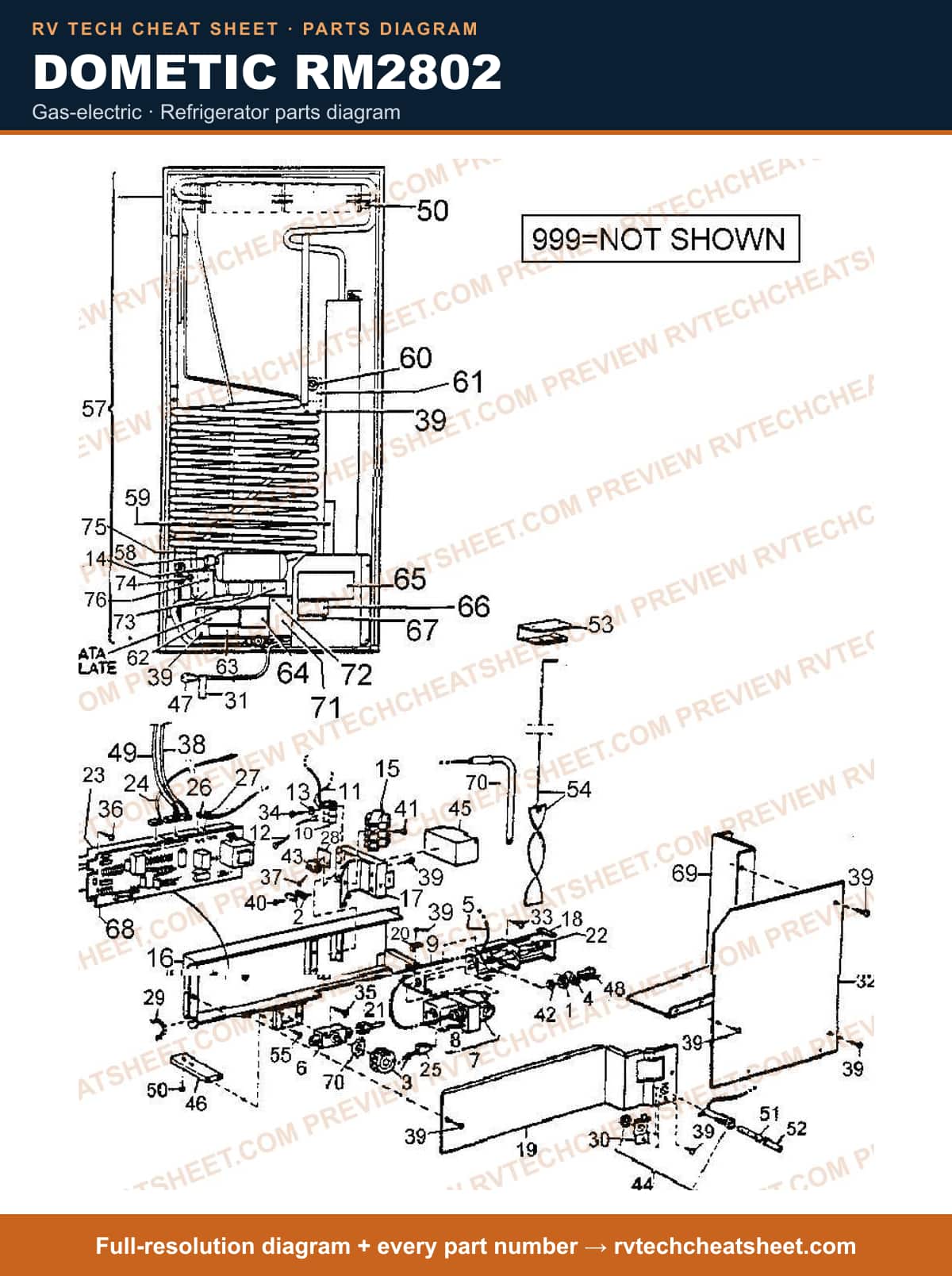 Dometic RM2802 gas-electric — parts list sheet