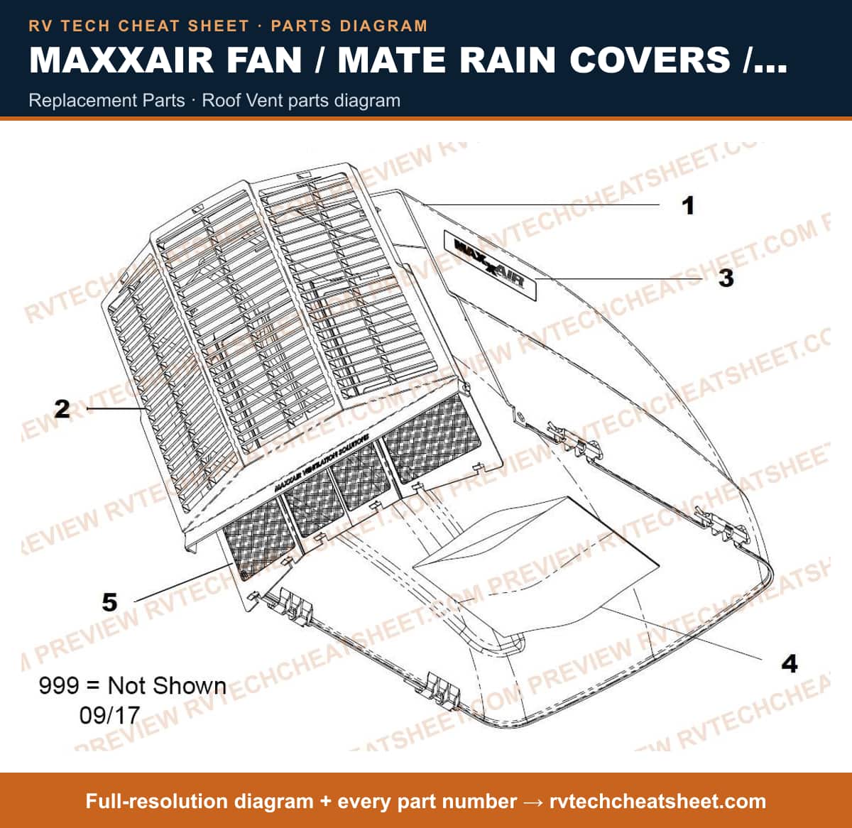 MaxxAir Fan / Mate Rain Covers / Model 850 replacement parts — exploded parts diagram 3 of 3
