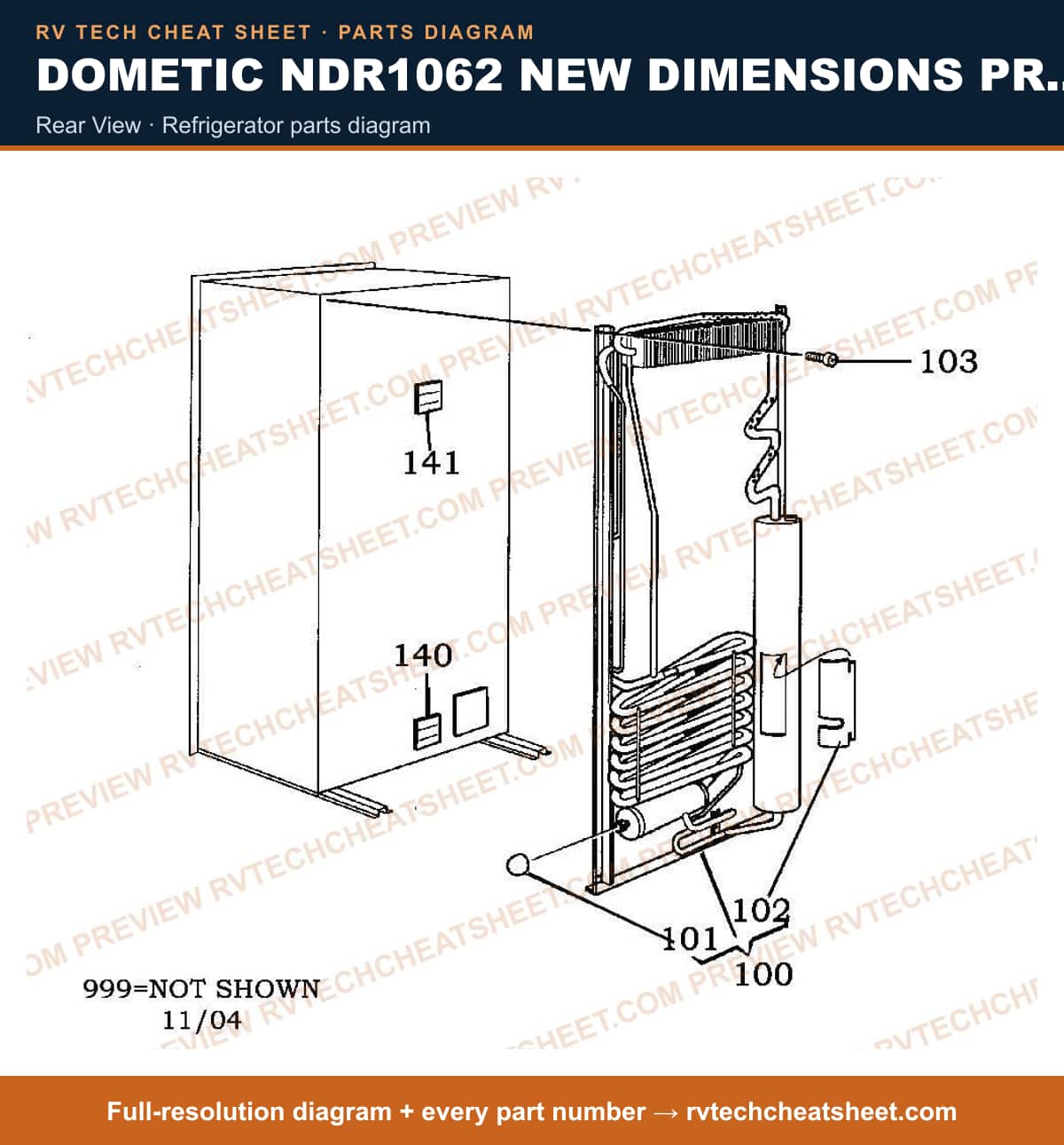 Dometic NDR1062 New Dimensions Product # 921146121 (black) rear view — parts list sheet 2 of 2