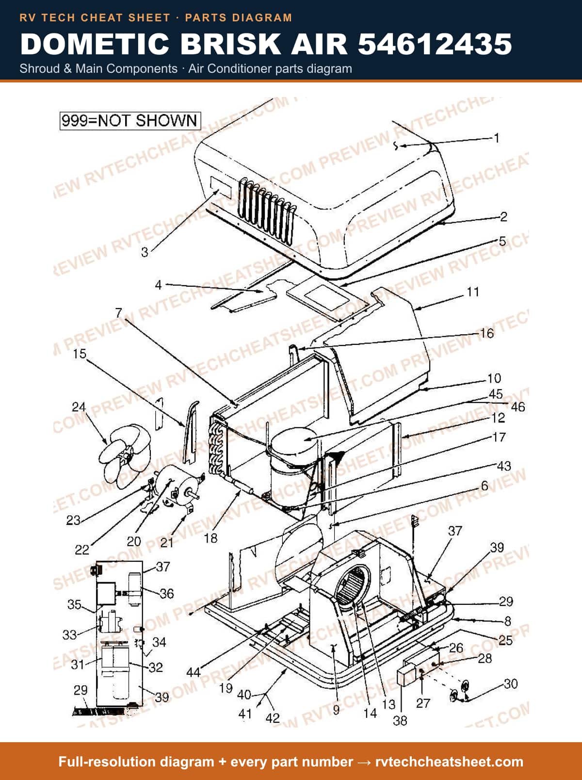 Dometic Brisk Air 54612435 shroud & main components — exploded parts diagram