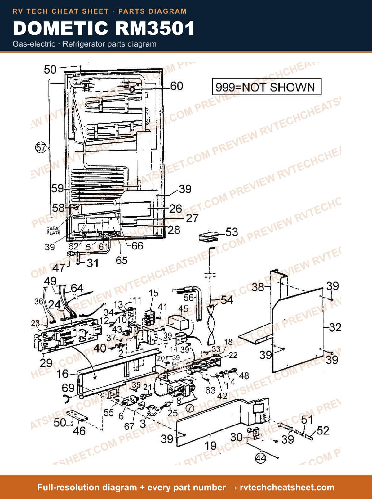 Dometic RM3501 gas-electric — parts list sheet