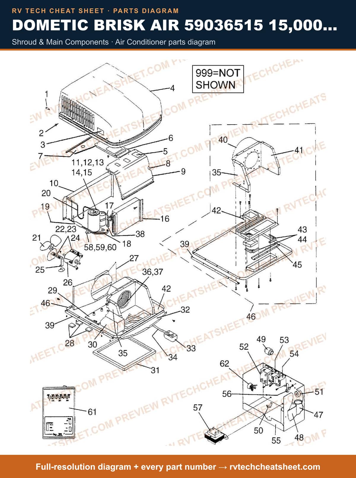Dometic Brisk Air 59036515 15,000 BTU shroud & main components — exploded parts diagram