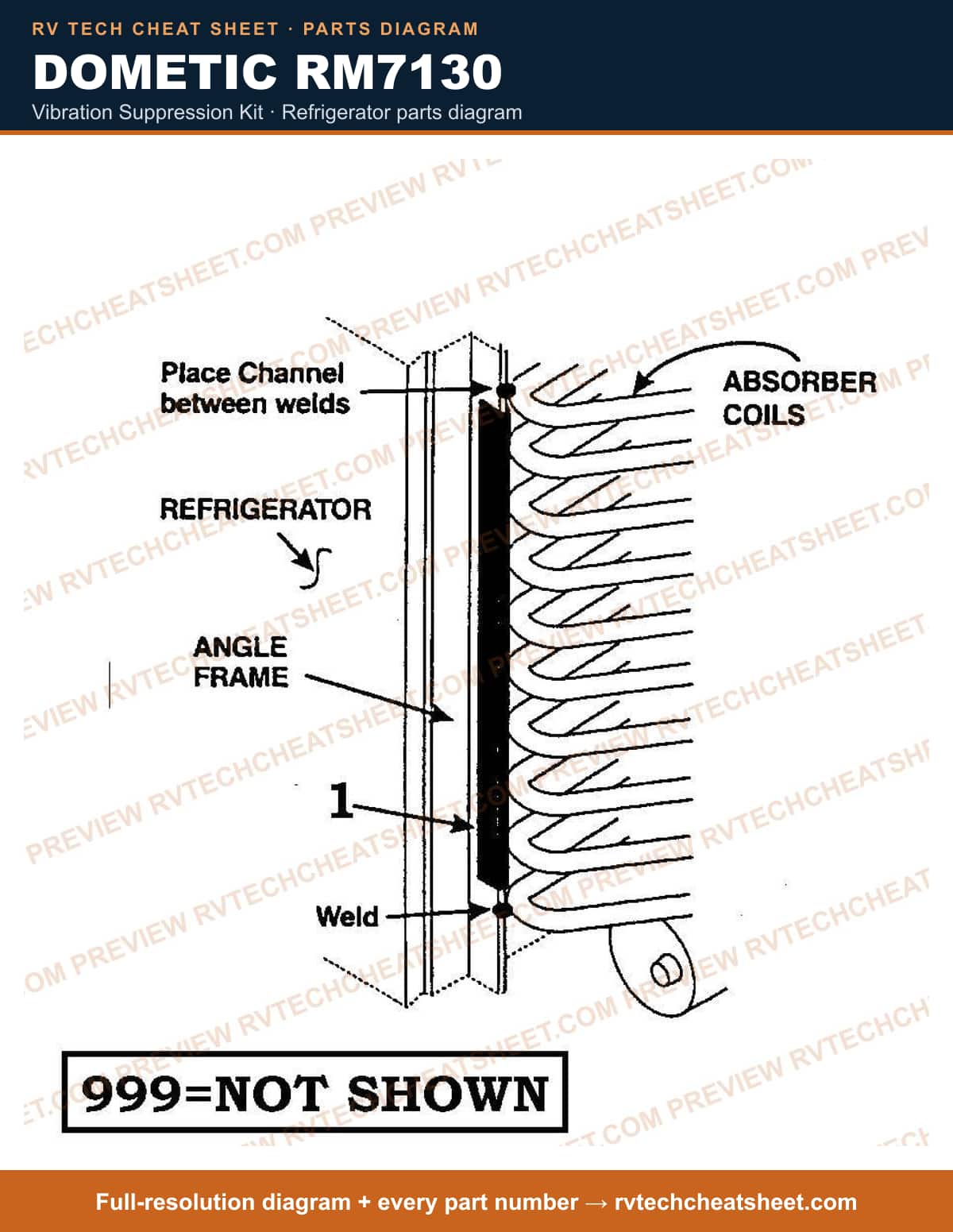 Dometic RM7130 vibration suppression kit — parts list sheet