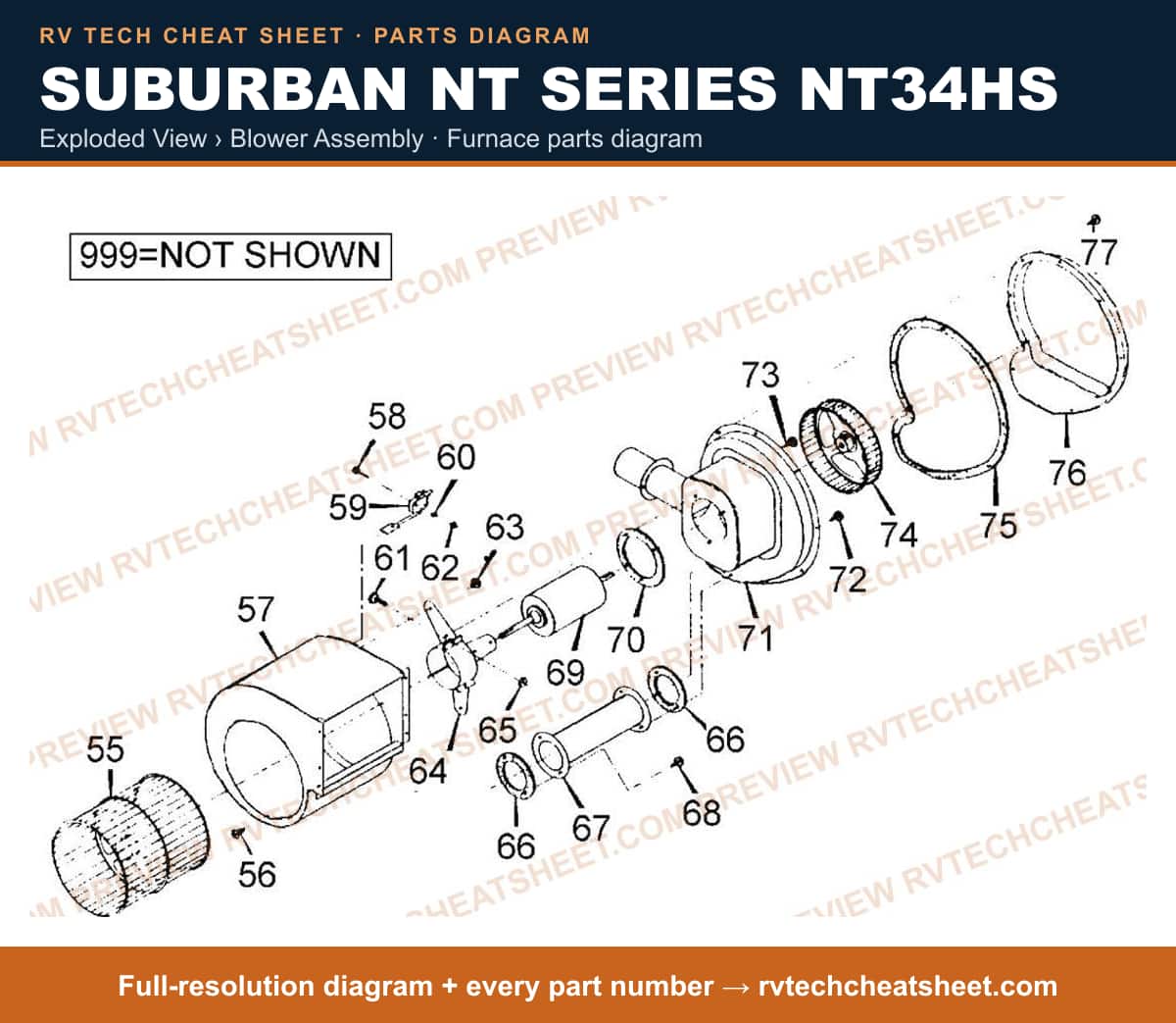 Suburban Nt Series NT34HS exploded view › blower assembly — exploded parts diagram 2 of 2
