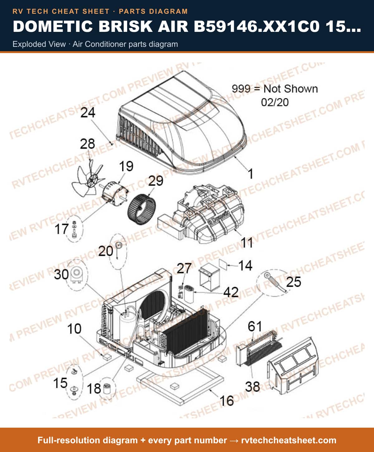 Dometic Brisk Air B59146.XX1C0 15,000 BTU exploded view — parts list sheet