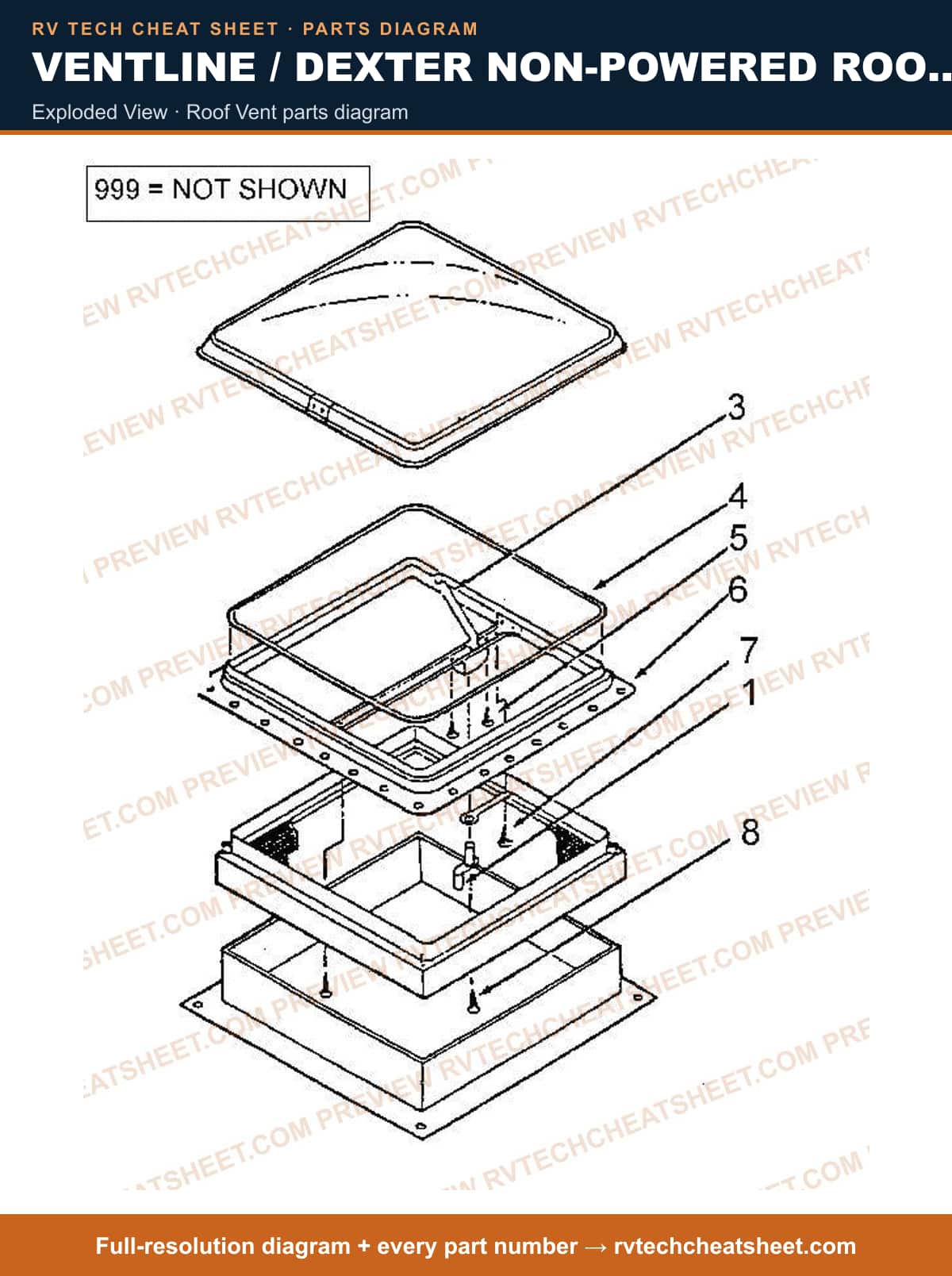 Ventline / Dexter Non-powered Roof Vents V2012 Series exploded view — parts list sheet 3 of 3