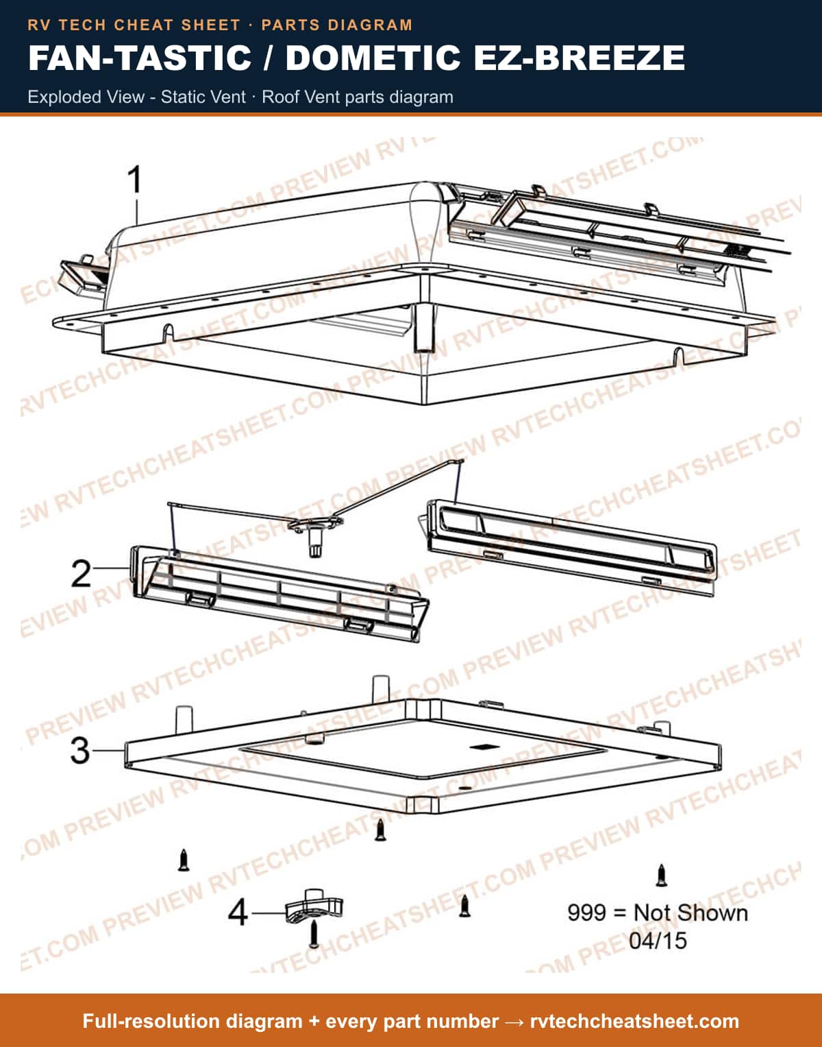 Fan-Tastic / Dometic Ez-breeze exploded view - static vent — exploded parts diagram