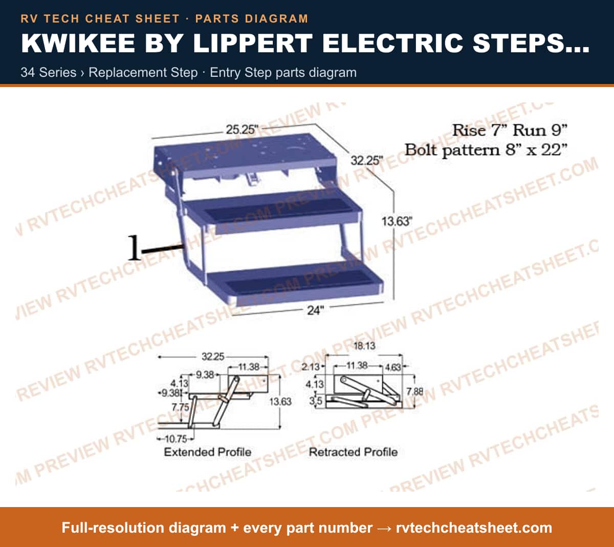 Kwikee by Lippert Electric Steps Double Step 34 series › replacement step — exploded parts diagram 3 of 3