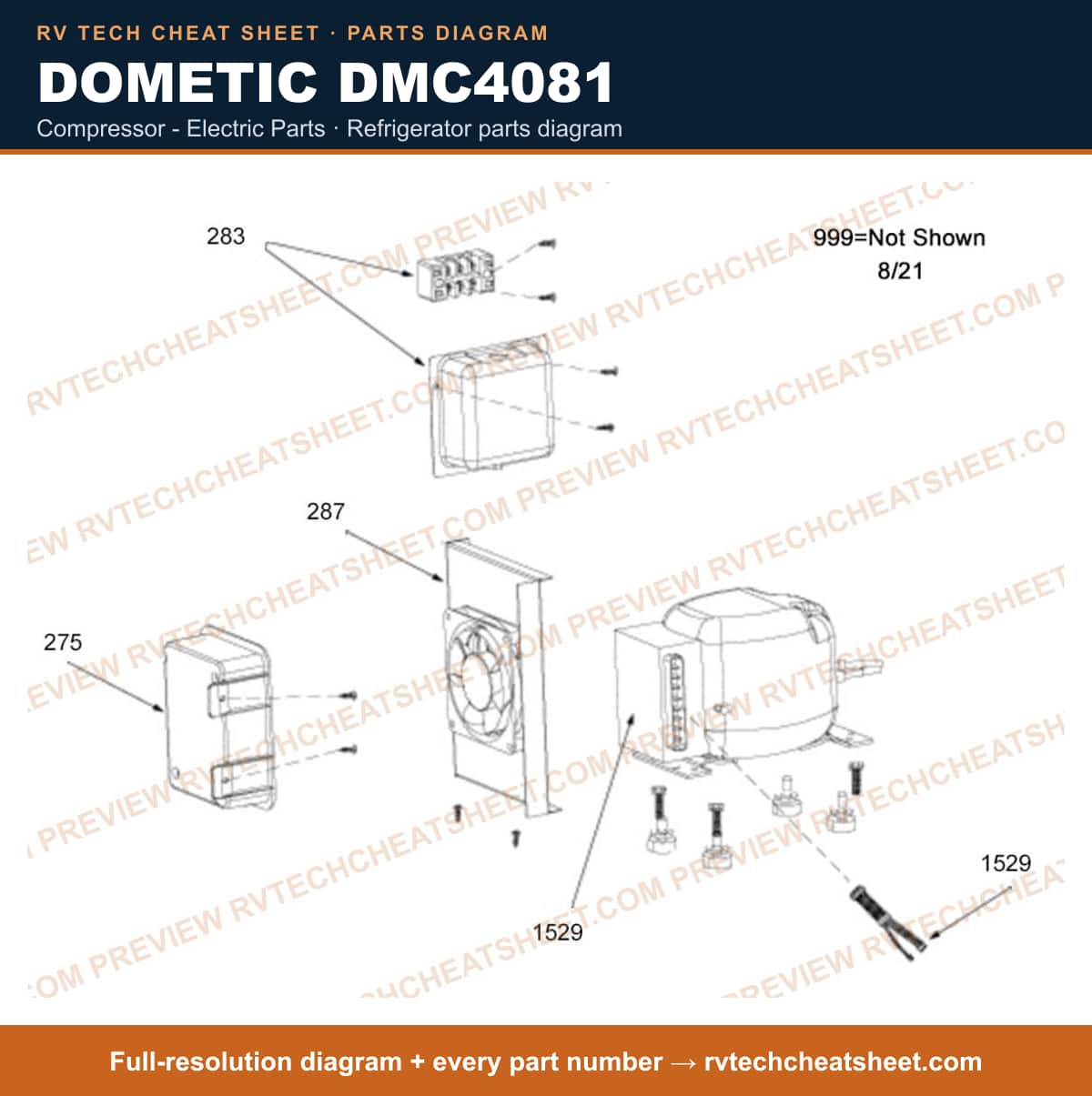 Dometic DMC4081 compressor - electric parts — parts list sheet
