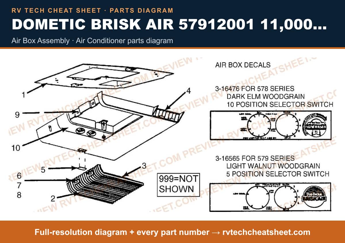 Dometic Brisk Air 57912001 11,000 BTU air box assembly — exploded parts diagram