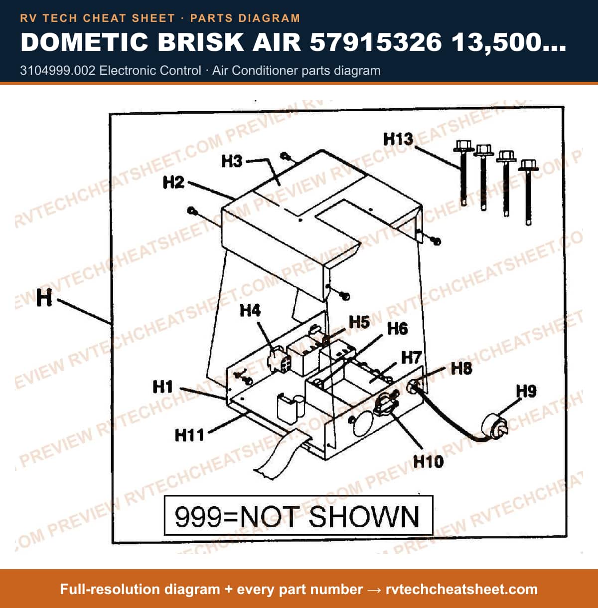 Dometic Brisk Air 57915326 13,500 BTU 3104999.002 electronic control — exploded parts diagram
