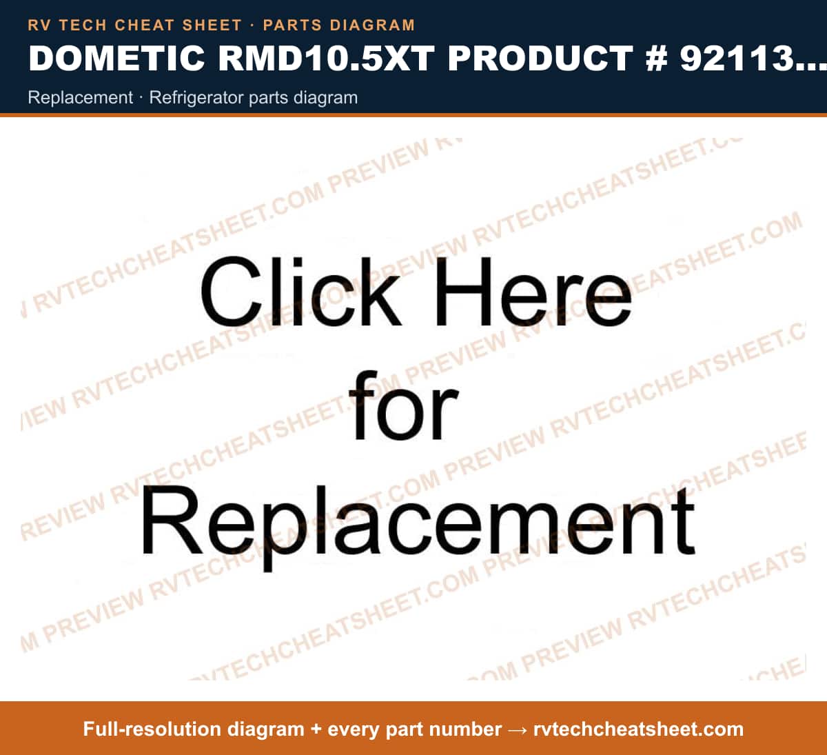 Dometic RMD10.5XT Product # 921132963 replacement — parts list sheet