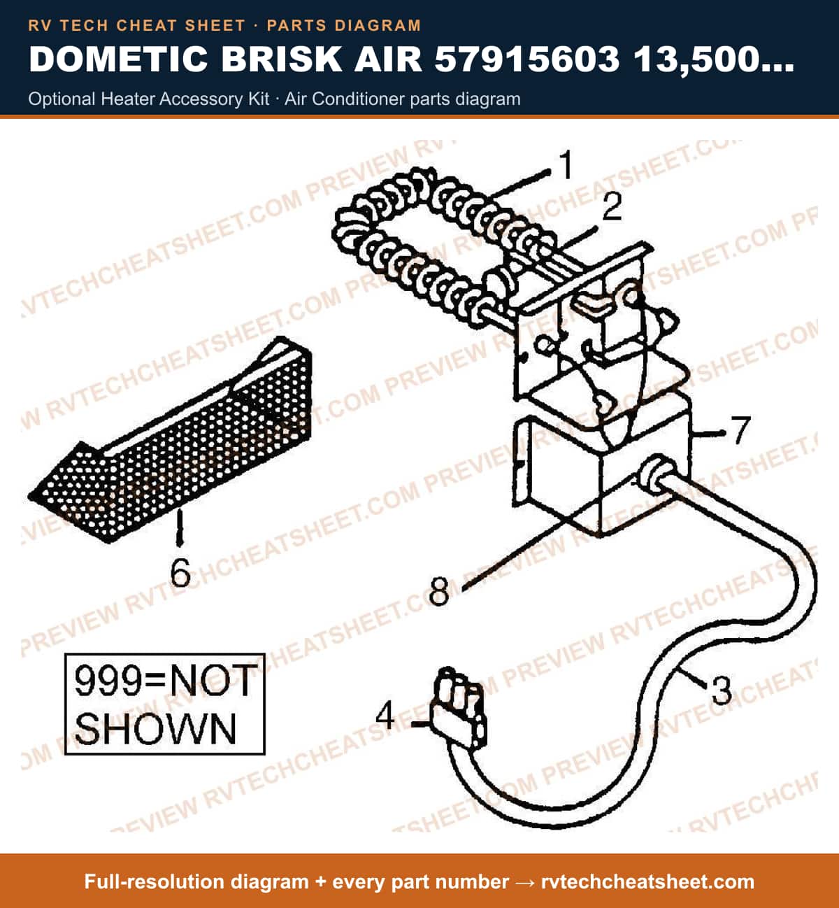 Dometic Brisk Air 57915603 13,500 BTU optional heater accessory kit — parts list sheet