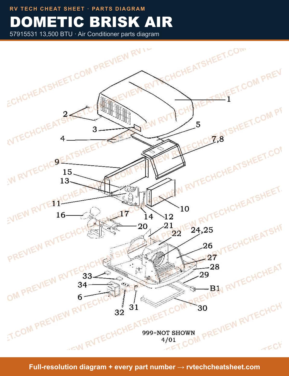 Dometic Brisk Air 57915531 13,500 btu — exploded parts diagram