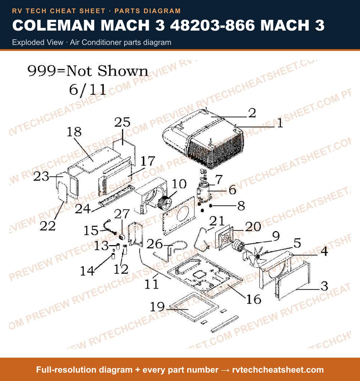 Coleman Mach 3 48203-866 Mach 3 exploded view — exploded parts diagram