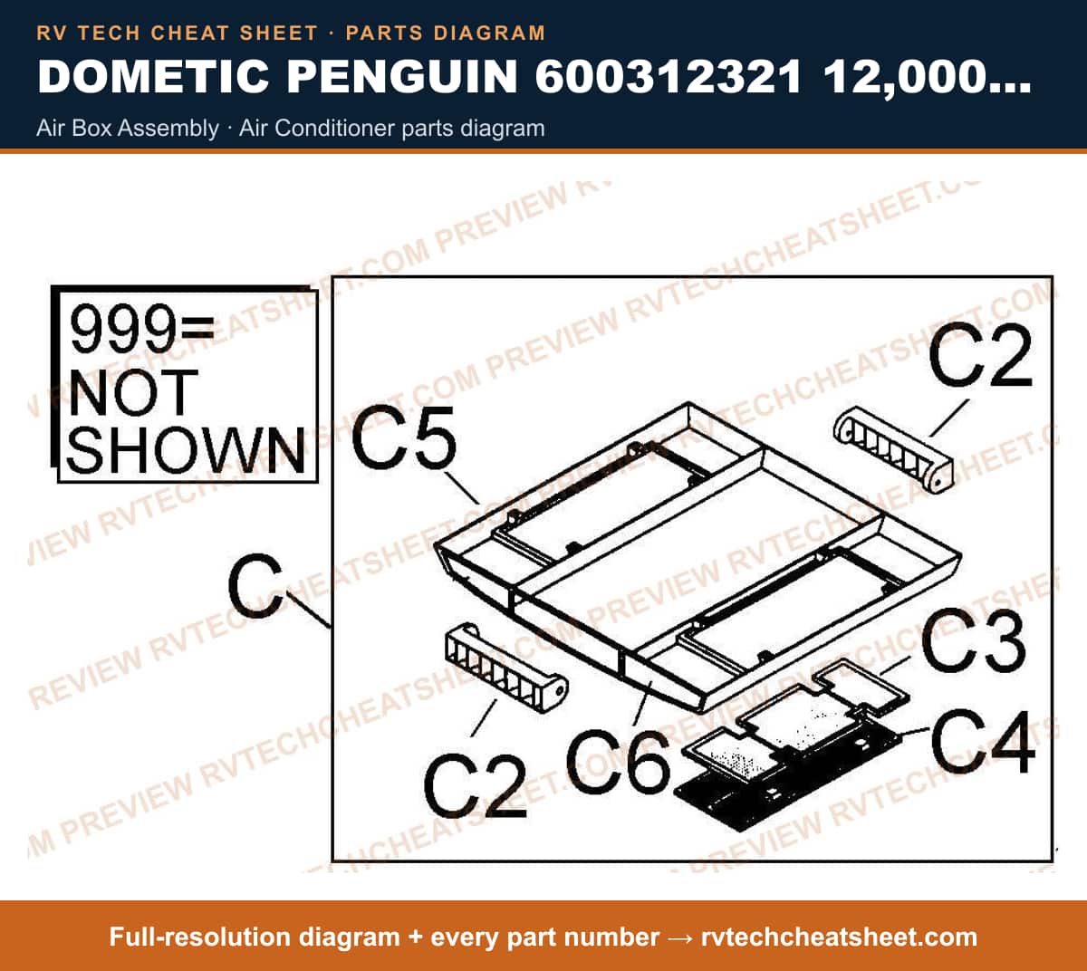 Dometic Penguin 600312321 12,000 BTU air box assembly — exploded parts diagram